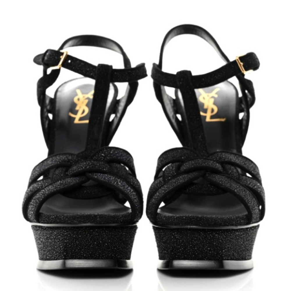 Saint Laurent Glitter Effect Calfskin Tribute 105 Platform Shoes - Size 40